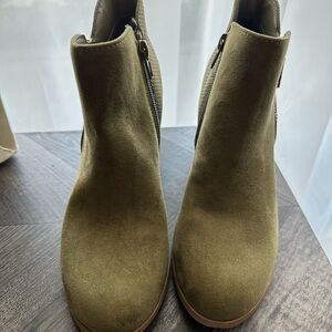 Style & Co. Olive Green Suede Ankle Booties with Side Zipper
